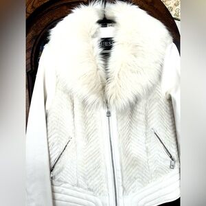 GUESS Cream Faux Fur Jacket